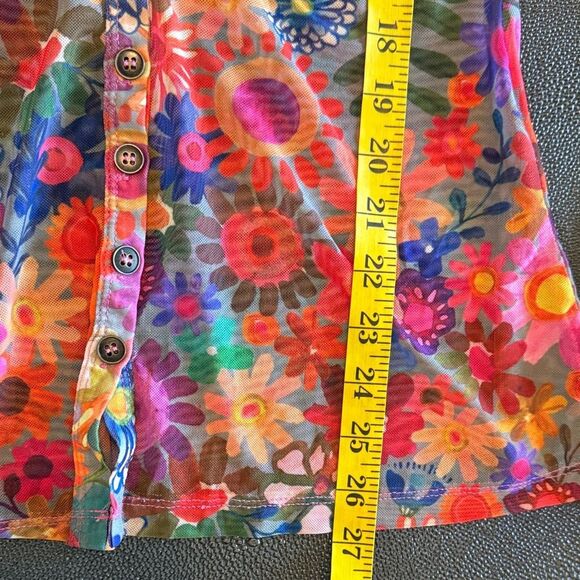 NATURAL LIFE Multicolor Mesh Sheer Floral Button-Down Shirt s medium - Picture 9 of 10